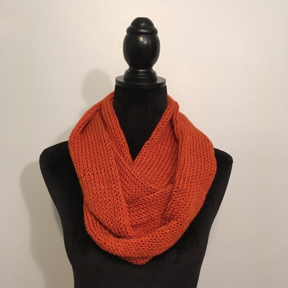 Handmade knit scarf in pumpkin